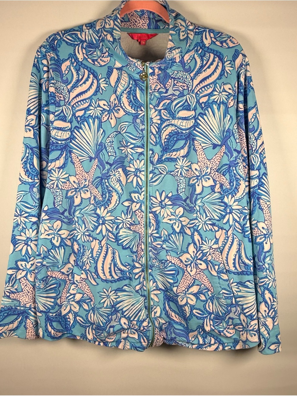 Lilly Pulitzer Leona Zip Up Jacket Pockets Blue Nautical Floral XXL - Picture 2 of 12